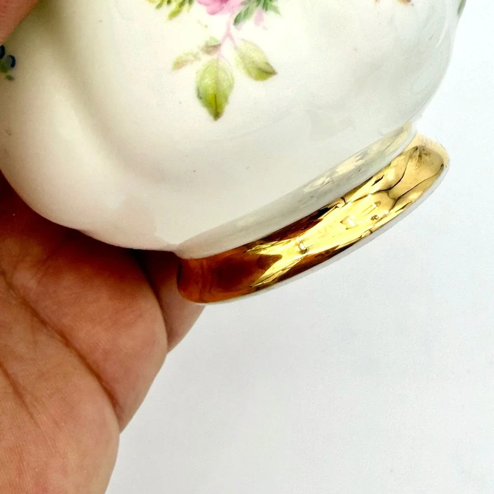 Royal Albert Teacup Saucer Bone China Vintage Green Pink Gold Tone